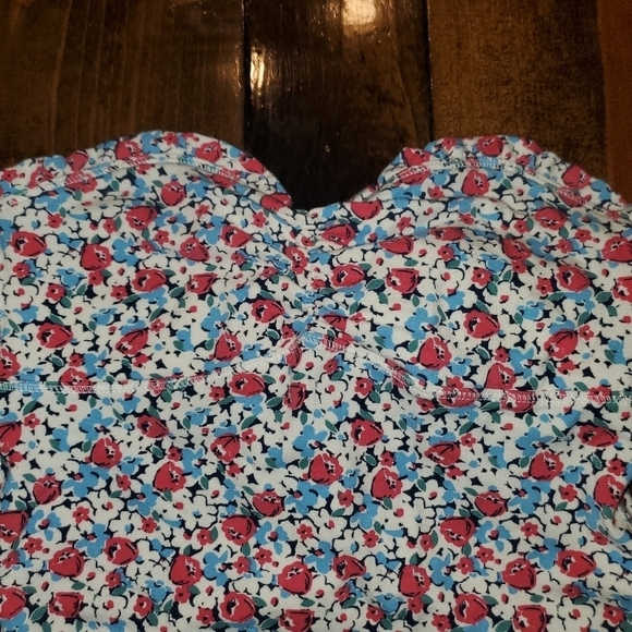 𝅺Blue & red floral sleeveless crop top with tie back Small - Picture 7 of 10